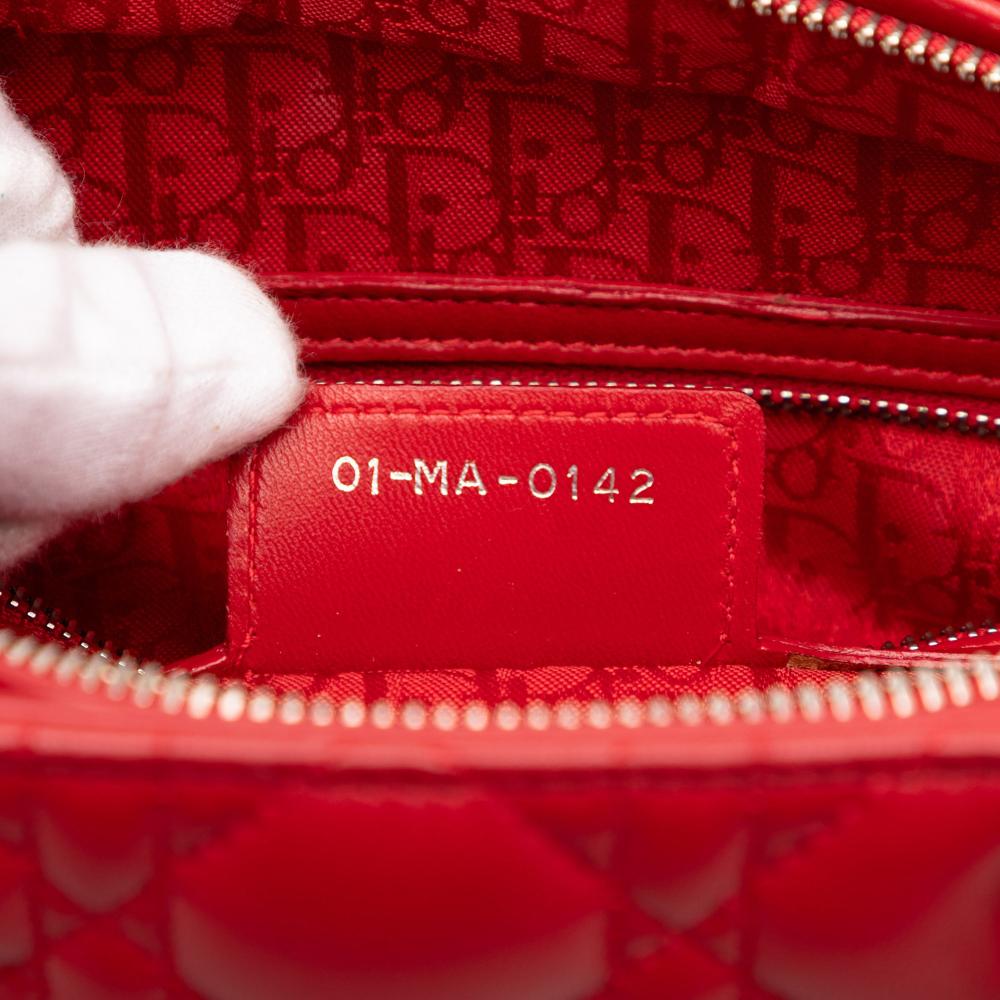 Christian Dior B Dior Red Lambskin Leather Leather Large Lambskin Cannage Lady Dior Italy