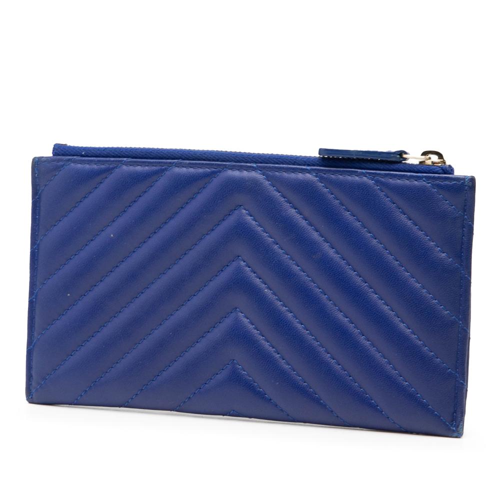 Chanel B Chanel Blue Calf Leather CC Chevron skin Zip Wallet Italy