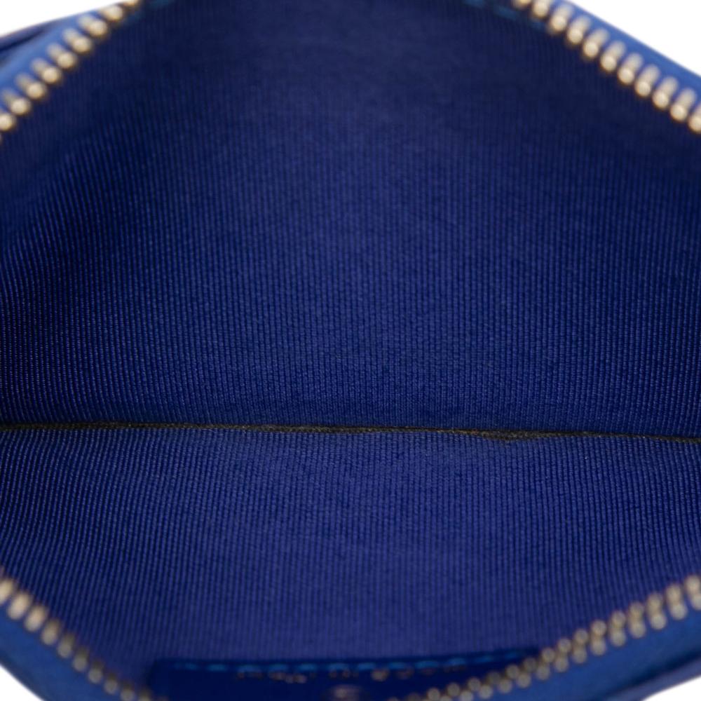 Chanel B Chanel Blue Calf Leather CC Chevron skin Zip Wallet Italy