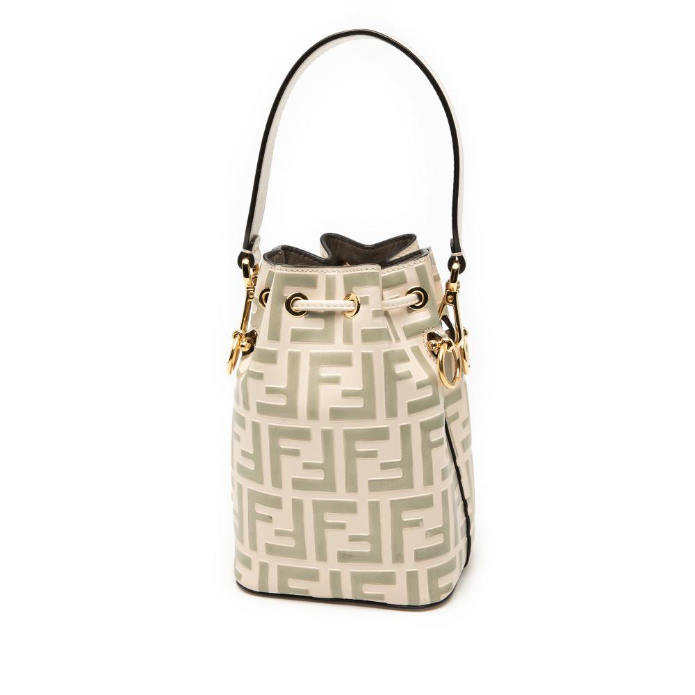 Fendi B Fendi Brown Beige Calf Leather Mini Zucca Embossed Mon Tresor Bucket Bag Italy