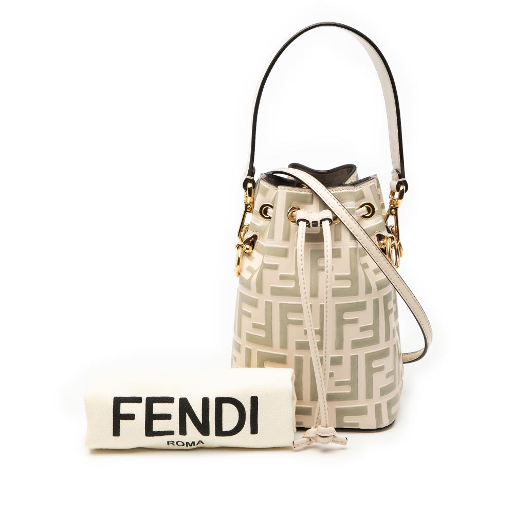 Fendi B Fendi Brown Beige Calf Leather Mini Zucca Embossed Mon Tresor Bucket Bag Italy