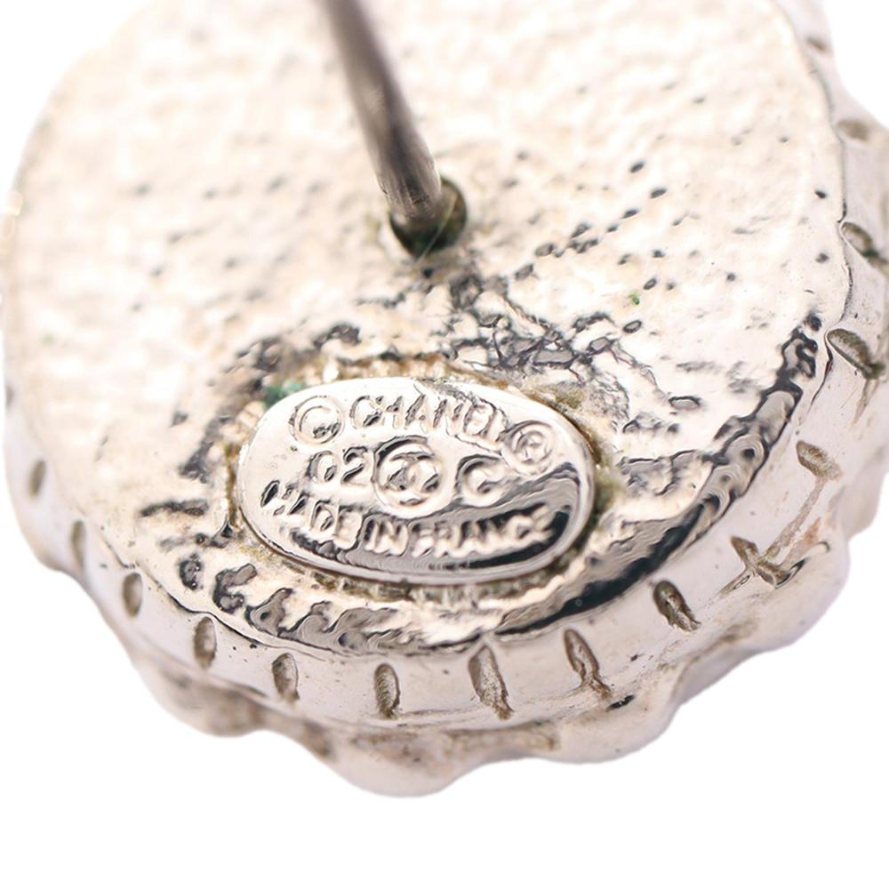 Chanel AB Chanel Silver with Pink Stainless Steel Metal CC Rhinestones Push Back Earrings France