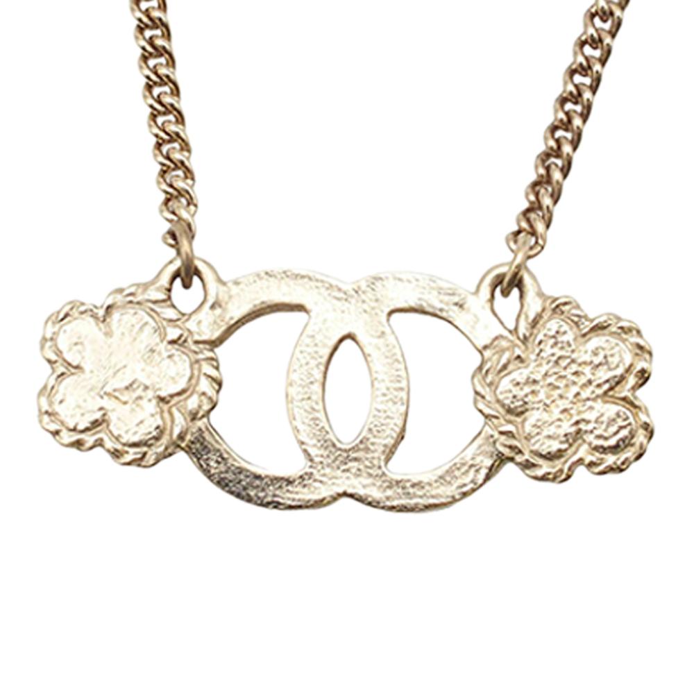 Chanel AB Chanel Gold Gold Plated Metal CC Faux Pearl and Rhinestone Flower Necklace France