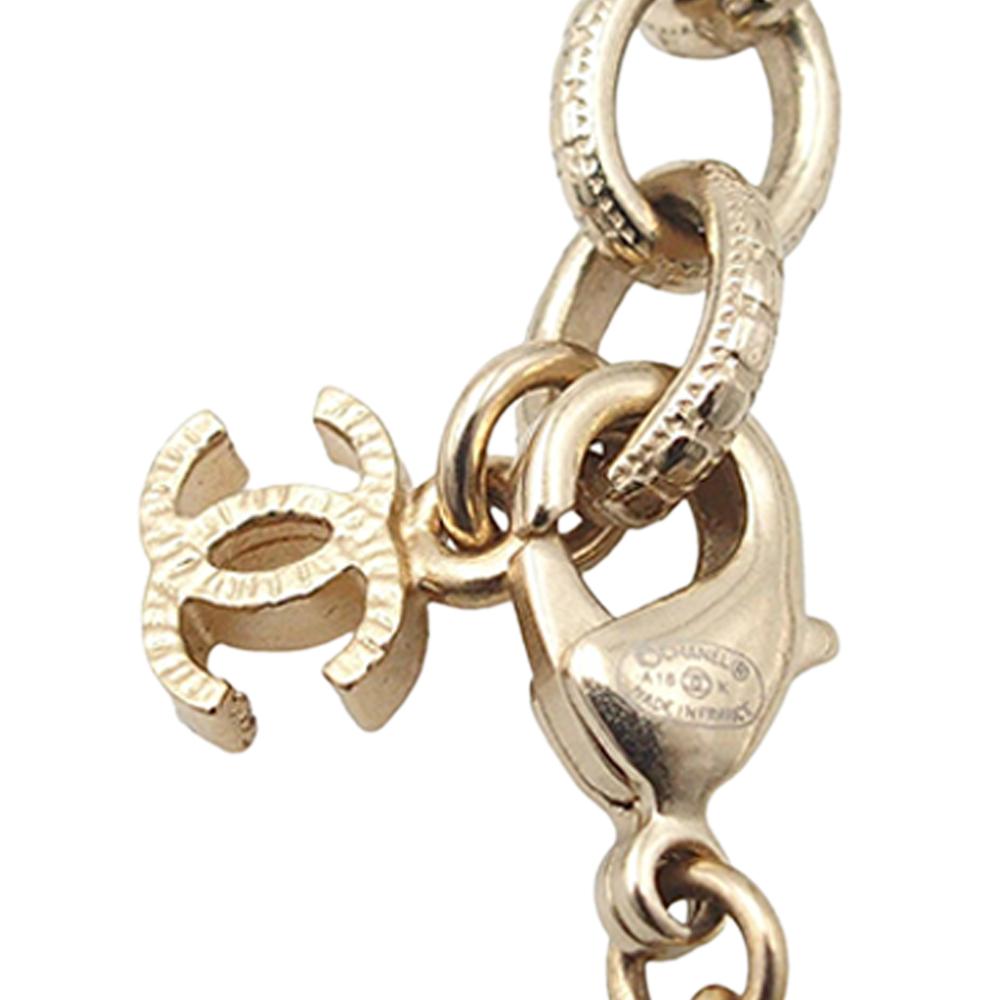 Chanel AB Chanel Gold Gold Plated Metal CC Faux Pearl and Rhinestone Flower Necklace France