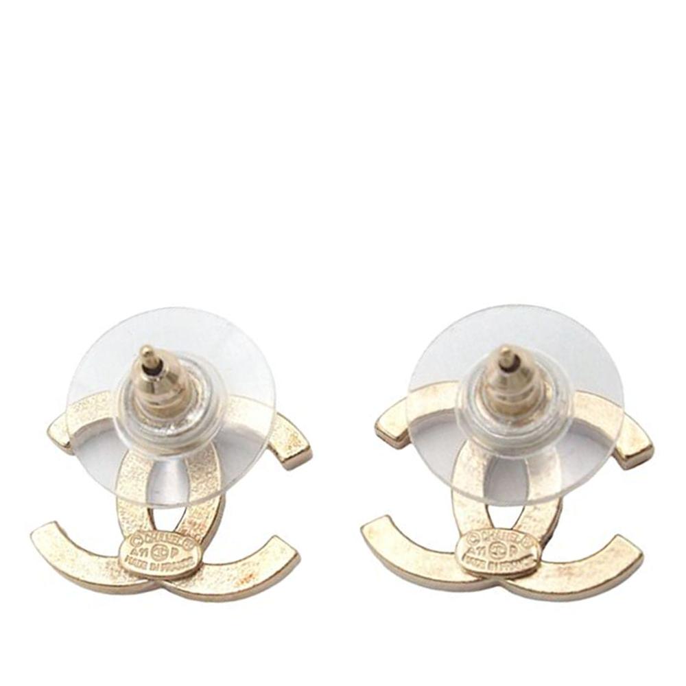 Chanel AB Chanel Gold Gold Plated Metal Crystal CC Push Back Earrings France
