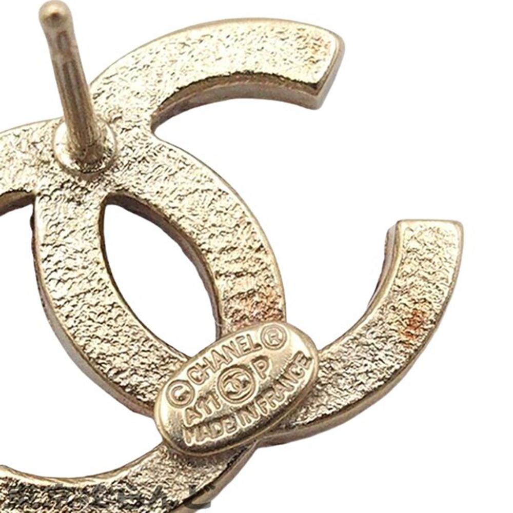 Chanel AB Chanel Gold Gold Plated Metal Crystal CC Push Back Earrings France