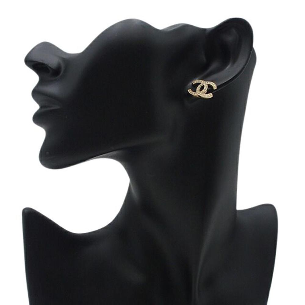 Chanel AB Chanel Gold Gold Plated Metal Crystal CC Push Back Earrings France