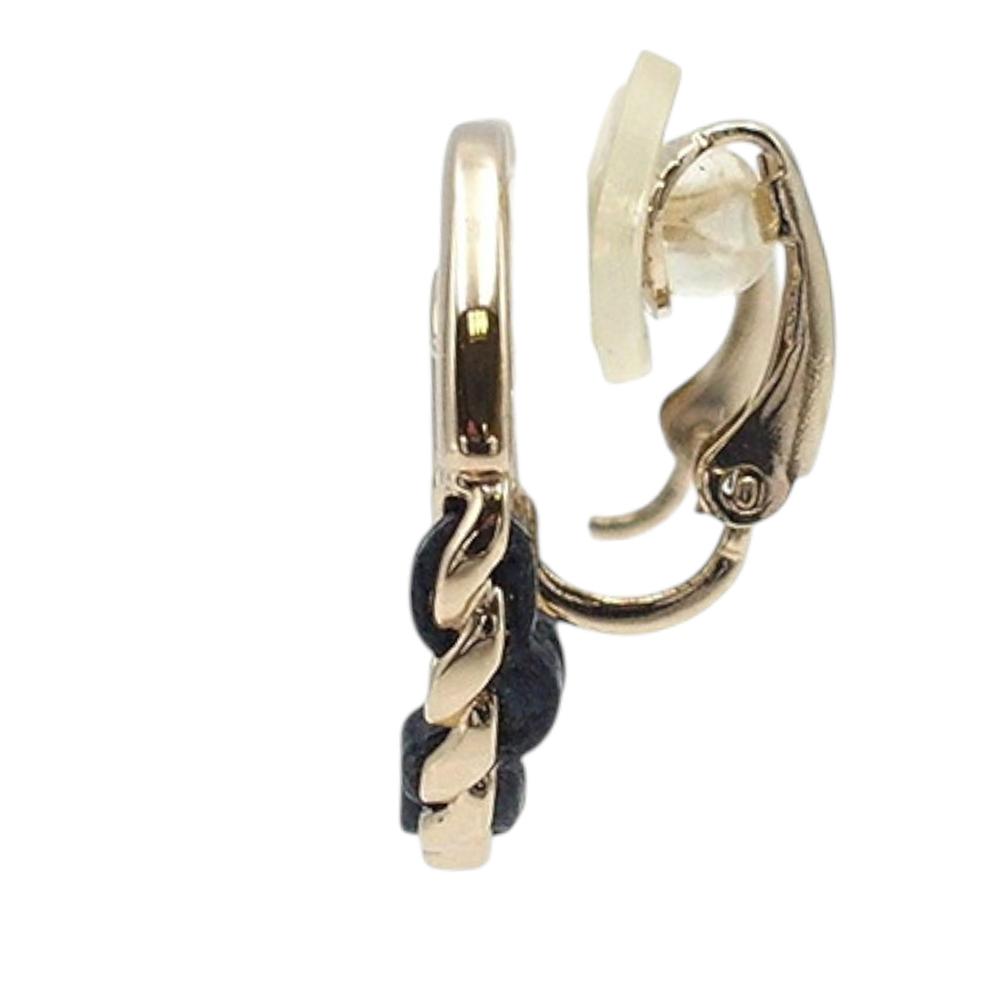 Chanel A Chanel Gold Gold Plated Metal Leather Woven CC Round Clip on Earrings Italy