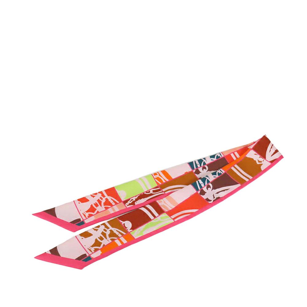 Hermès AB Hermès Pink with Multi Silk Fabric En Desordre Twilly Scarf France