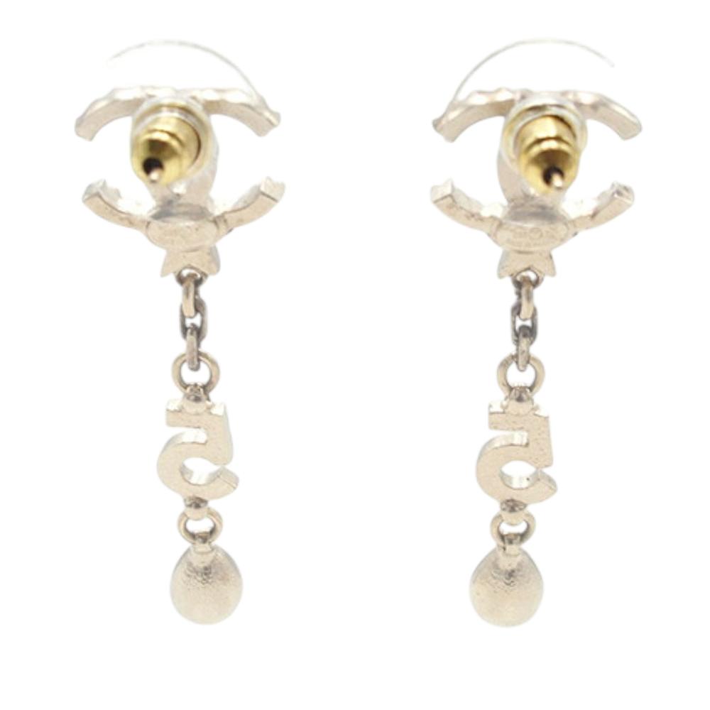 Chanel Gold Gold Plated Rhinestone CC Star No.5 Bijoux Swing Push Back Earrings France