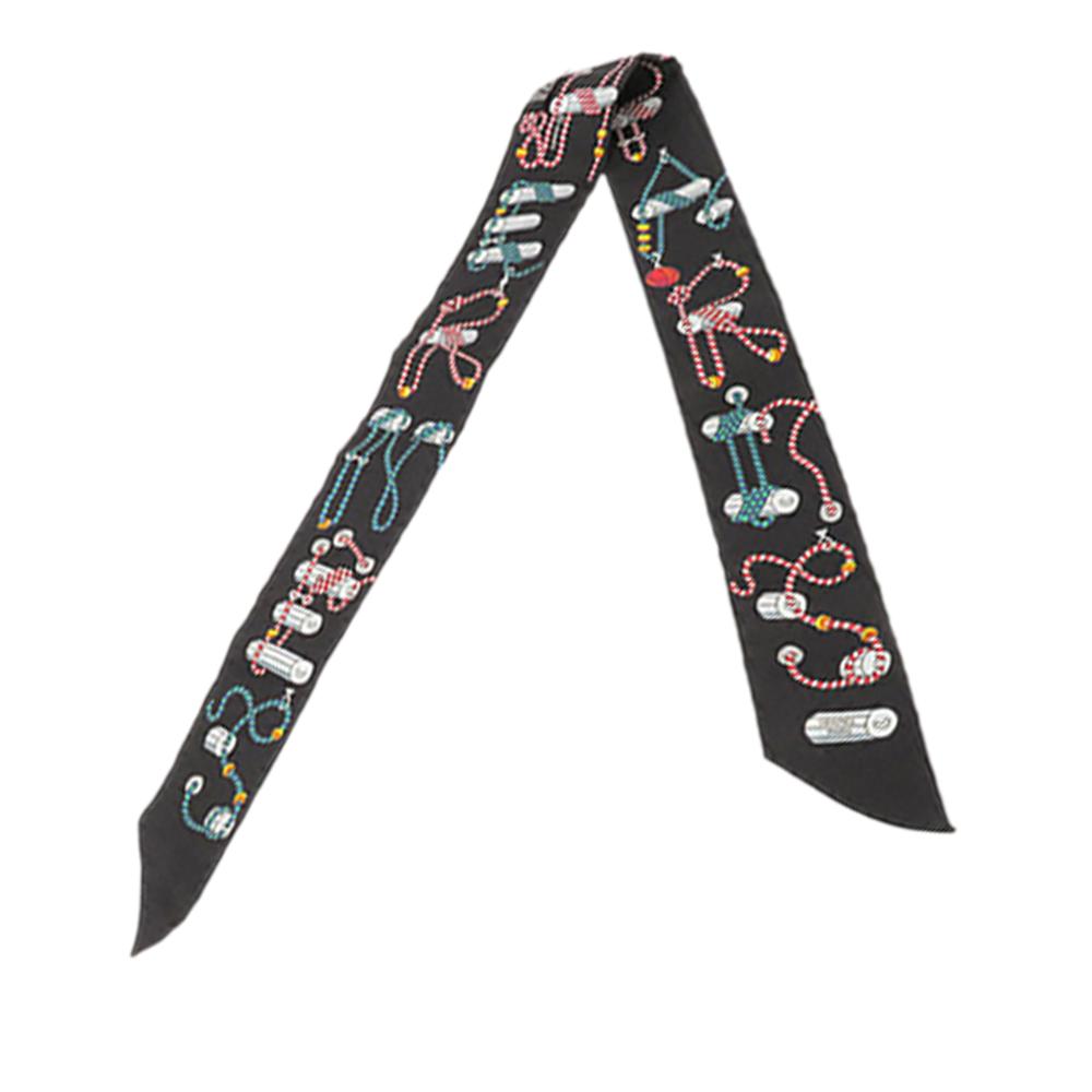 Hermès B Hermès Black Silk Fabric Cordages Twilly Scarf France