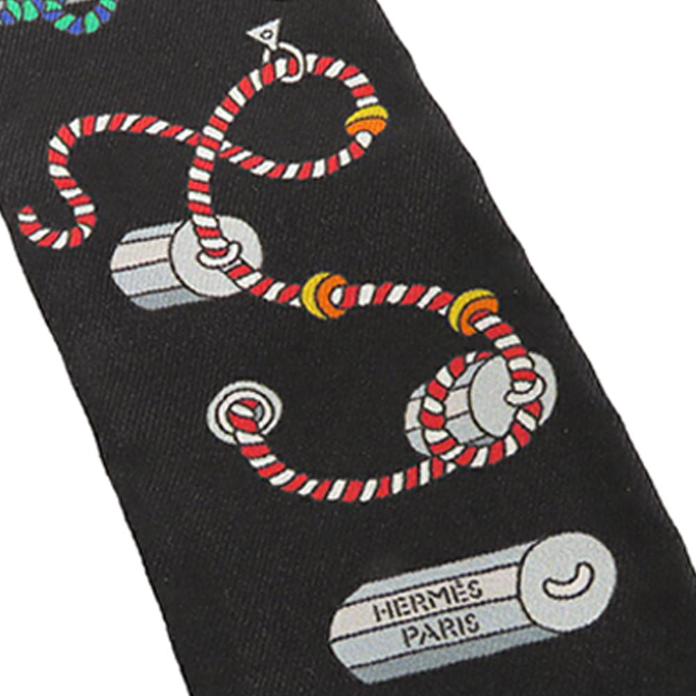 Hermès B Hermès Black Silk Fabric Cordages Twilly Scarf France