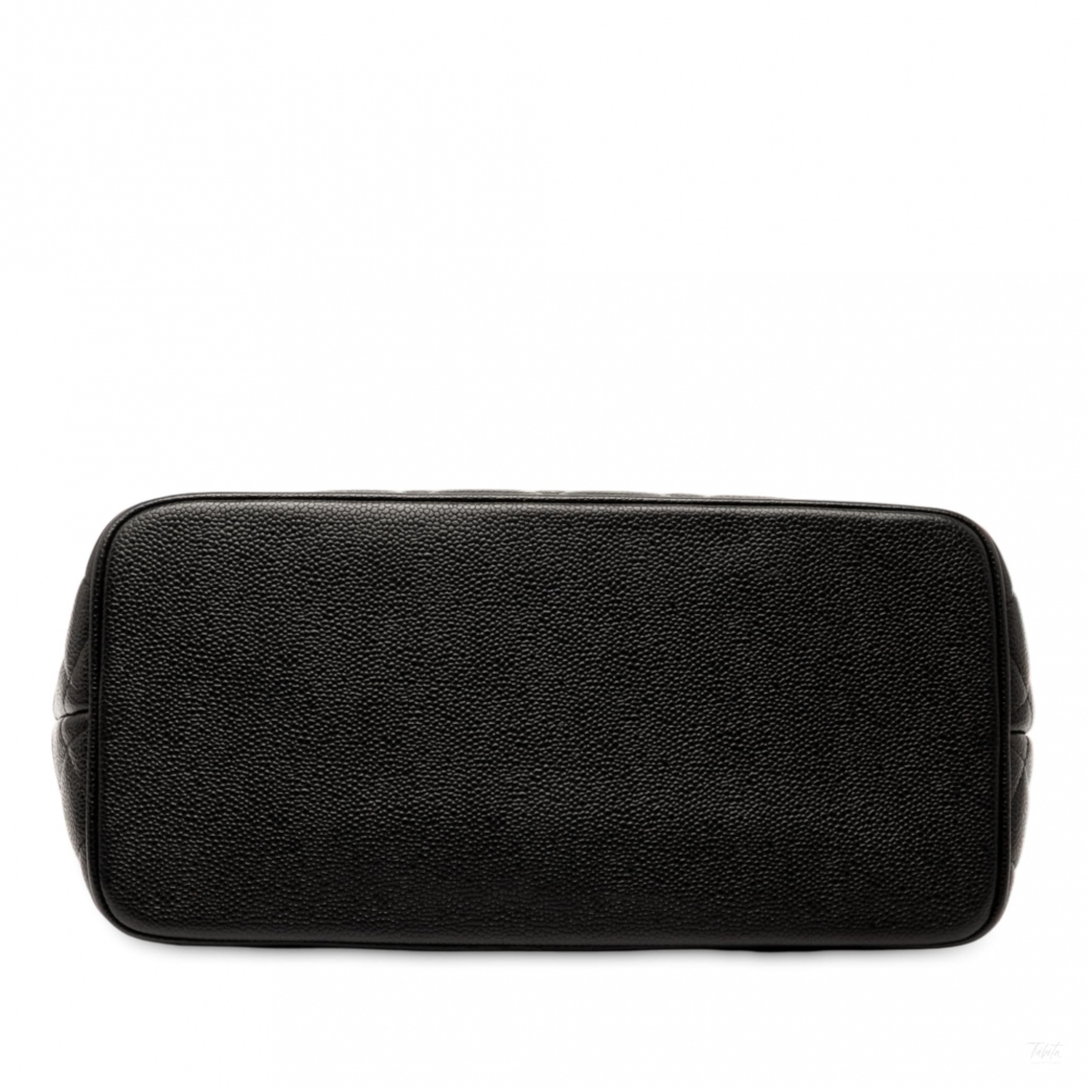 Chanel Vintage Medallion Caviar Leather Quilted Tote Handbag Black