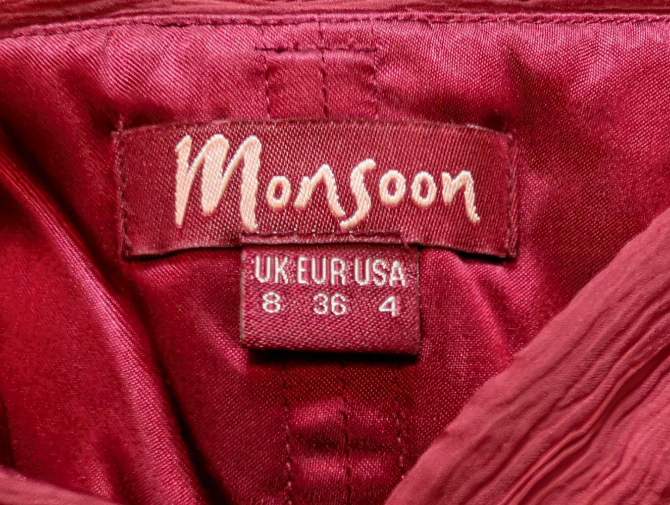 MONSOON Dark red silk dress 34