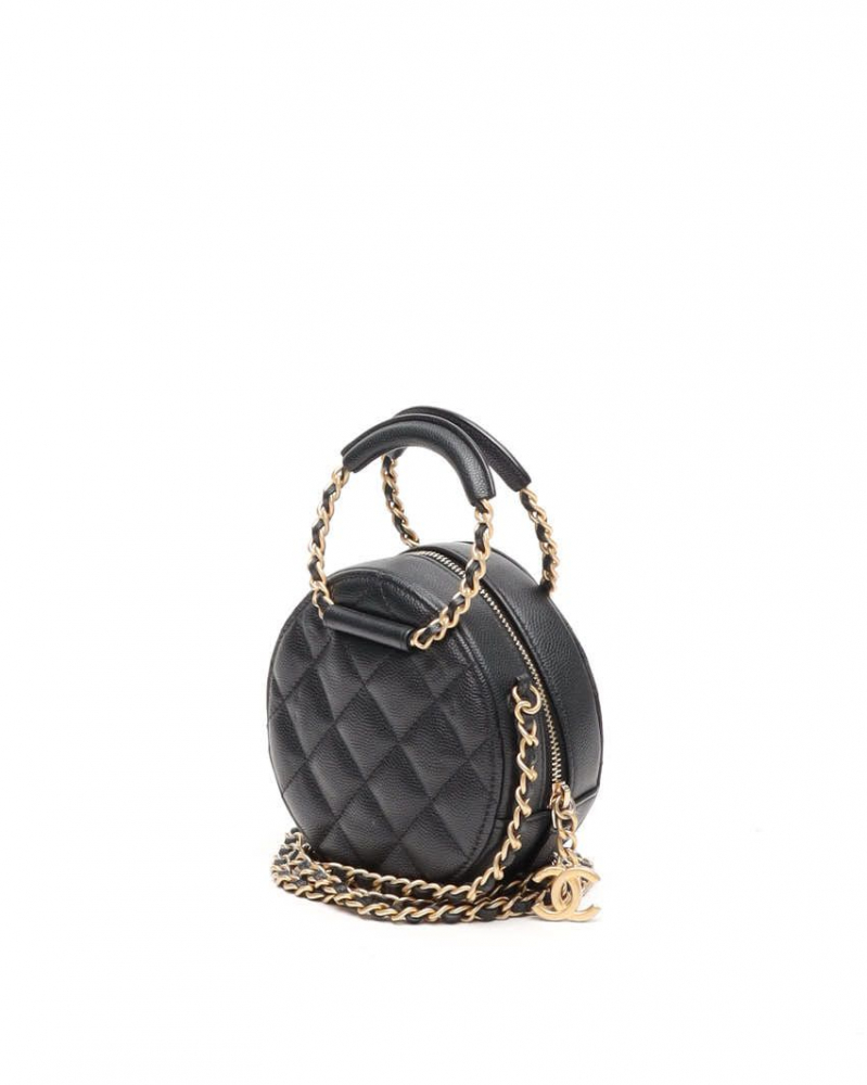 Chanel In The Loop Chain Caviar Round Clutch Bag
