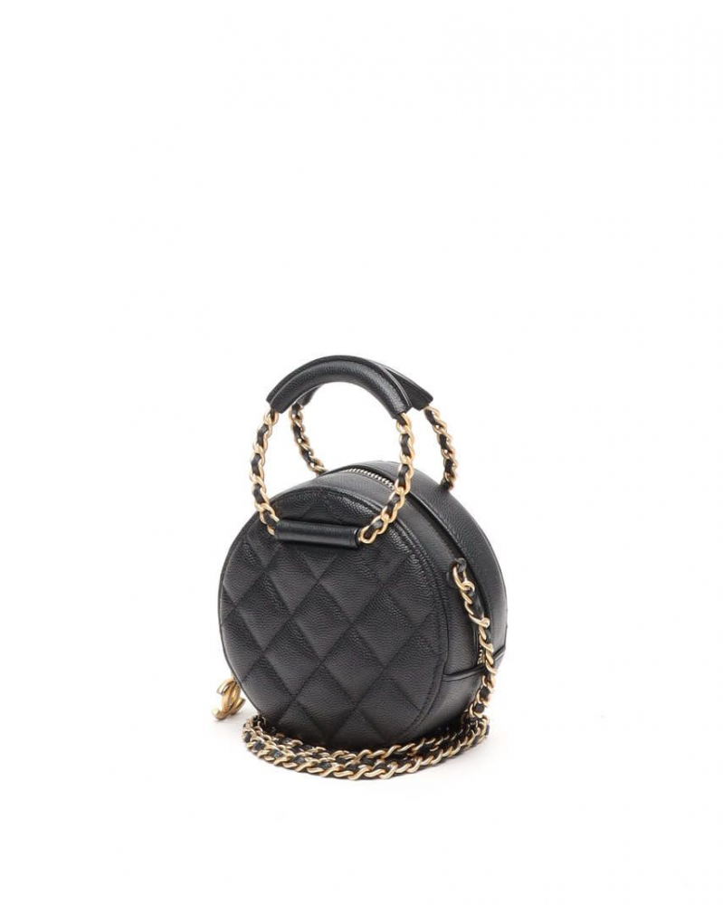 Chanel In The Loop Chain Caviar Round Clutch Bag