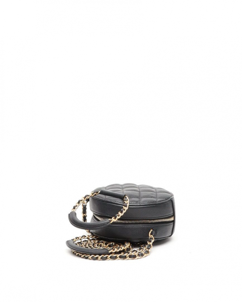 Chanel In The Loop Chain Caviar Round Clutch Bag