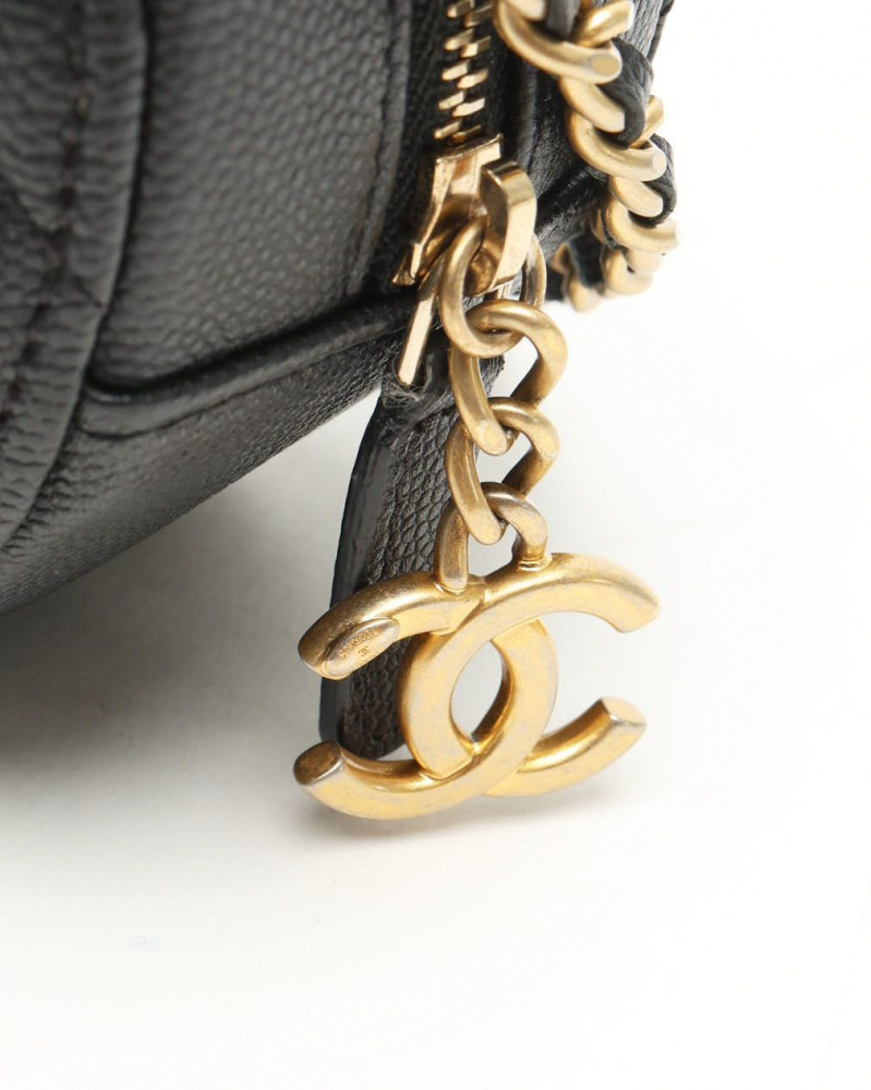 Chanel In The Loop Chain Caviar Round Clutch Bag