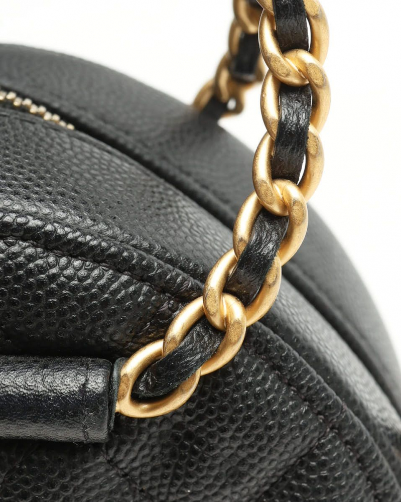 Chanel In The Loop Chain Caviar Round Clutch Bag