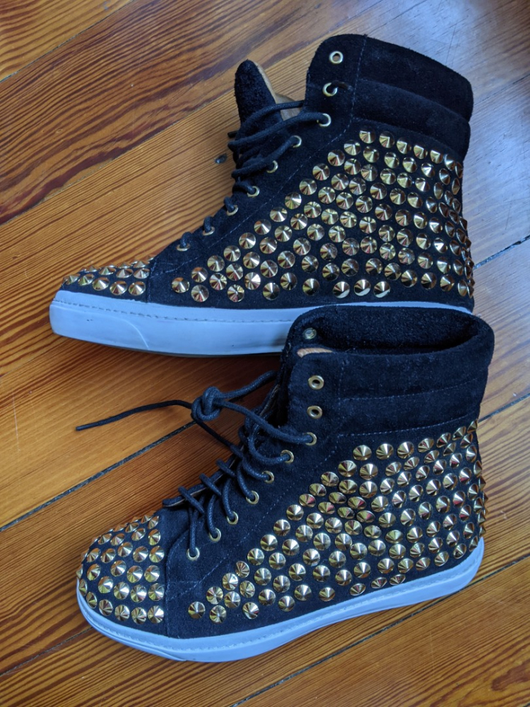 Jeffrey Campbell Black suede sneakers studded with gold 36.5