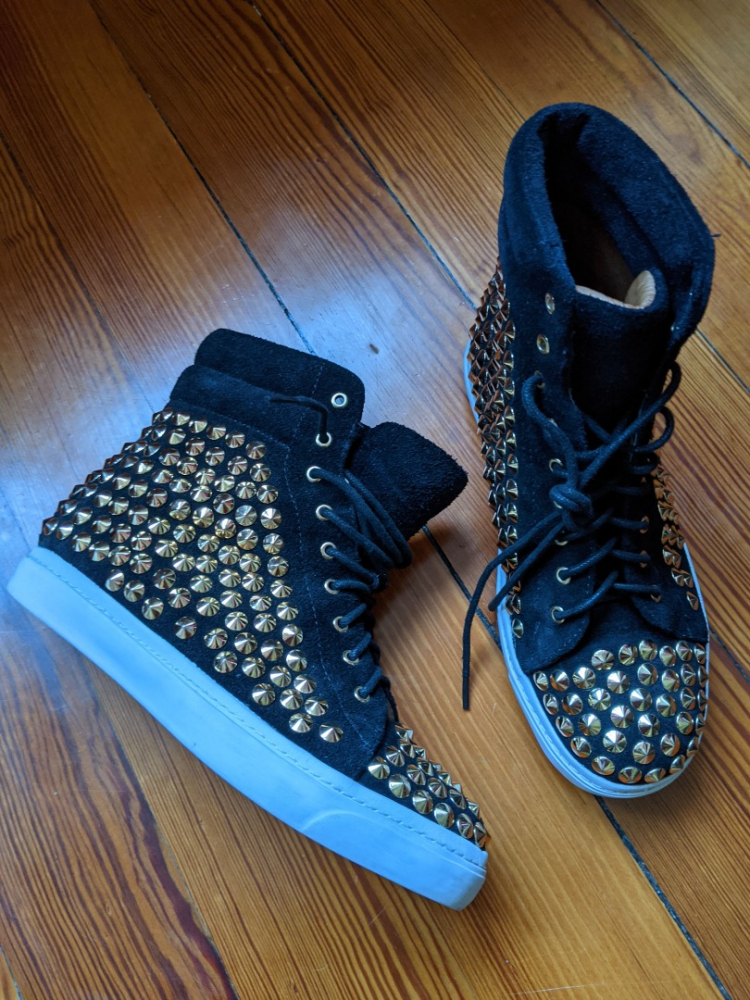 Jeffrey Campbell Black suede sneakers studded with gold 36.5