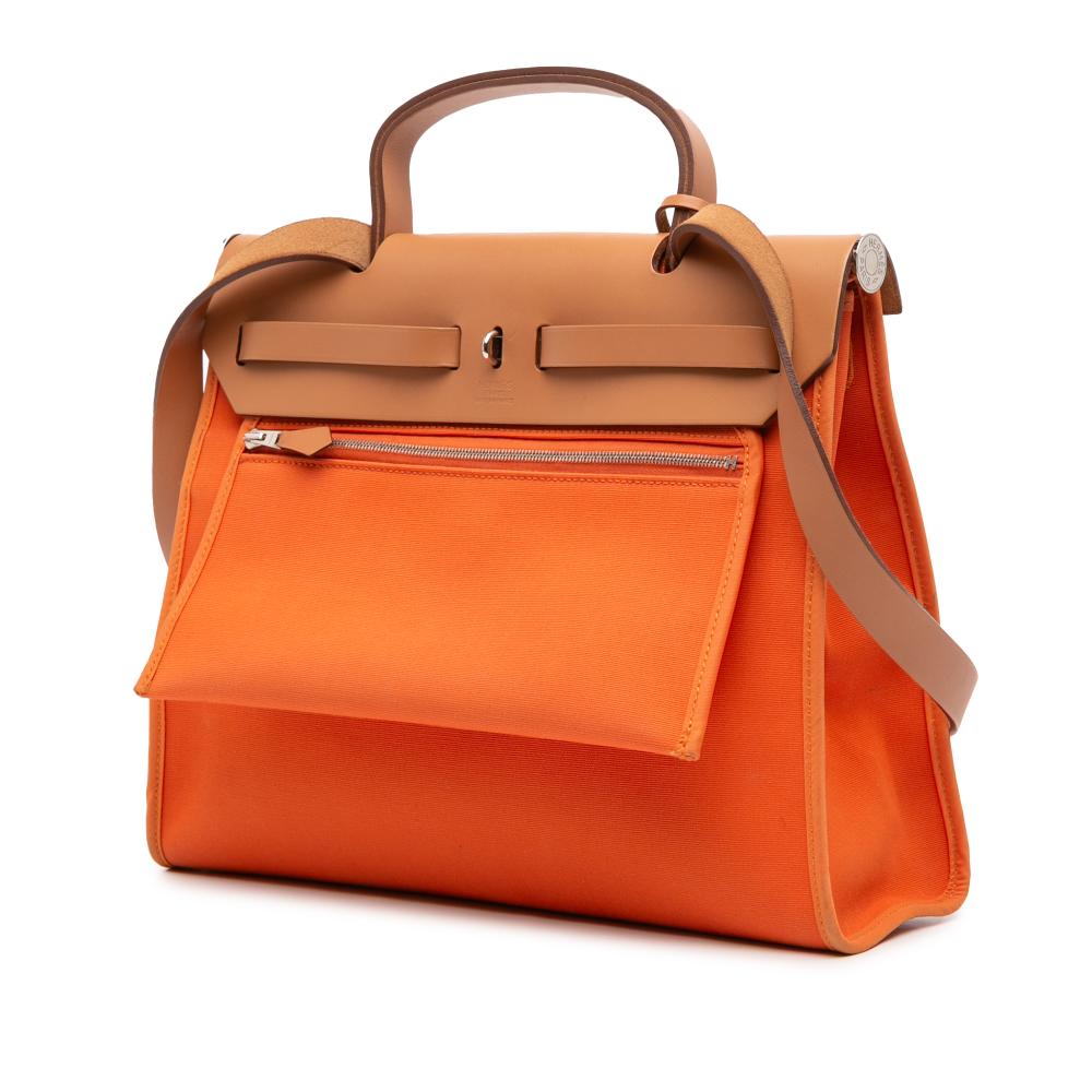 Hermès B Hermès Orange with Brown Canvas Fabric Toile Herbag Zip 31 France