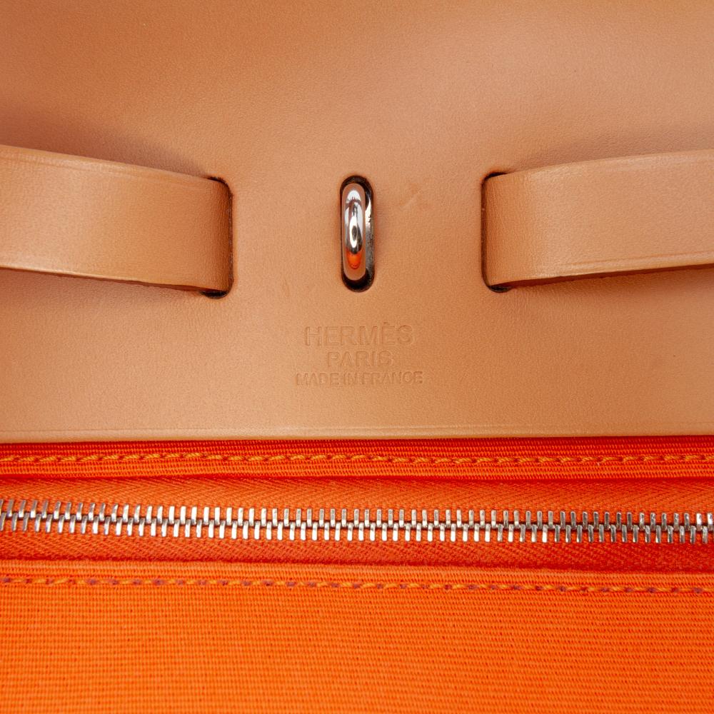 Hermès B Hermès Orange with Brown Canvas Fabric Toile Herbag Zip 31 France