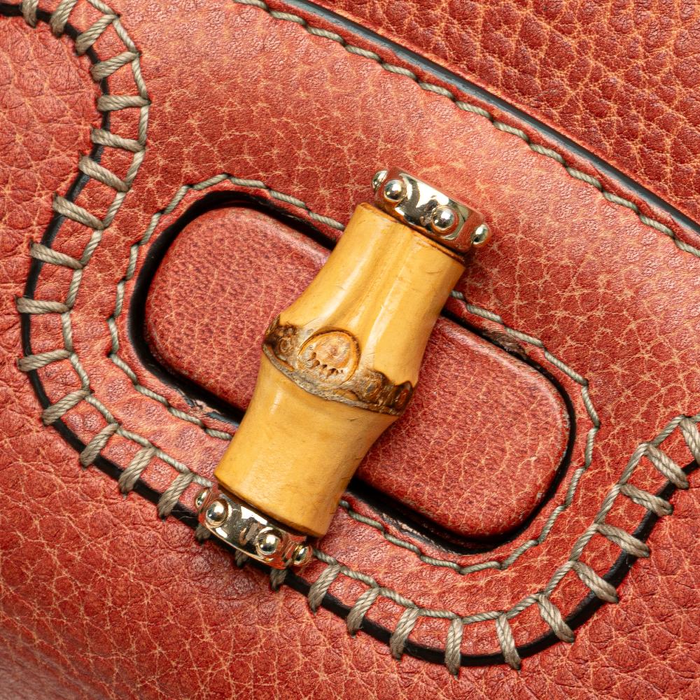 Gucci B Gucci Red Indian Red Calf Leather Small New Bamboo Satchel Italy