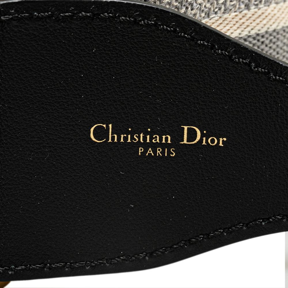 Christian Dior B Dior Gray Canvas Fabric Embroidered Logo Strap Italy
