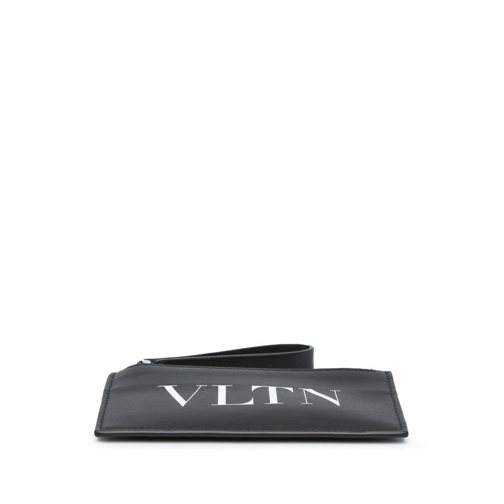 Valentino AB Valentino Black Calf Leather VLTN Zip Card Holder Italy