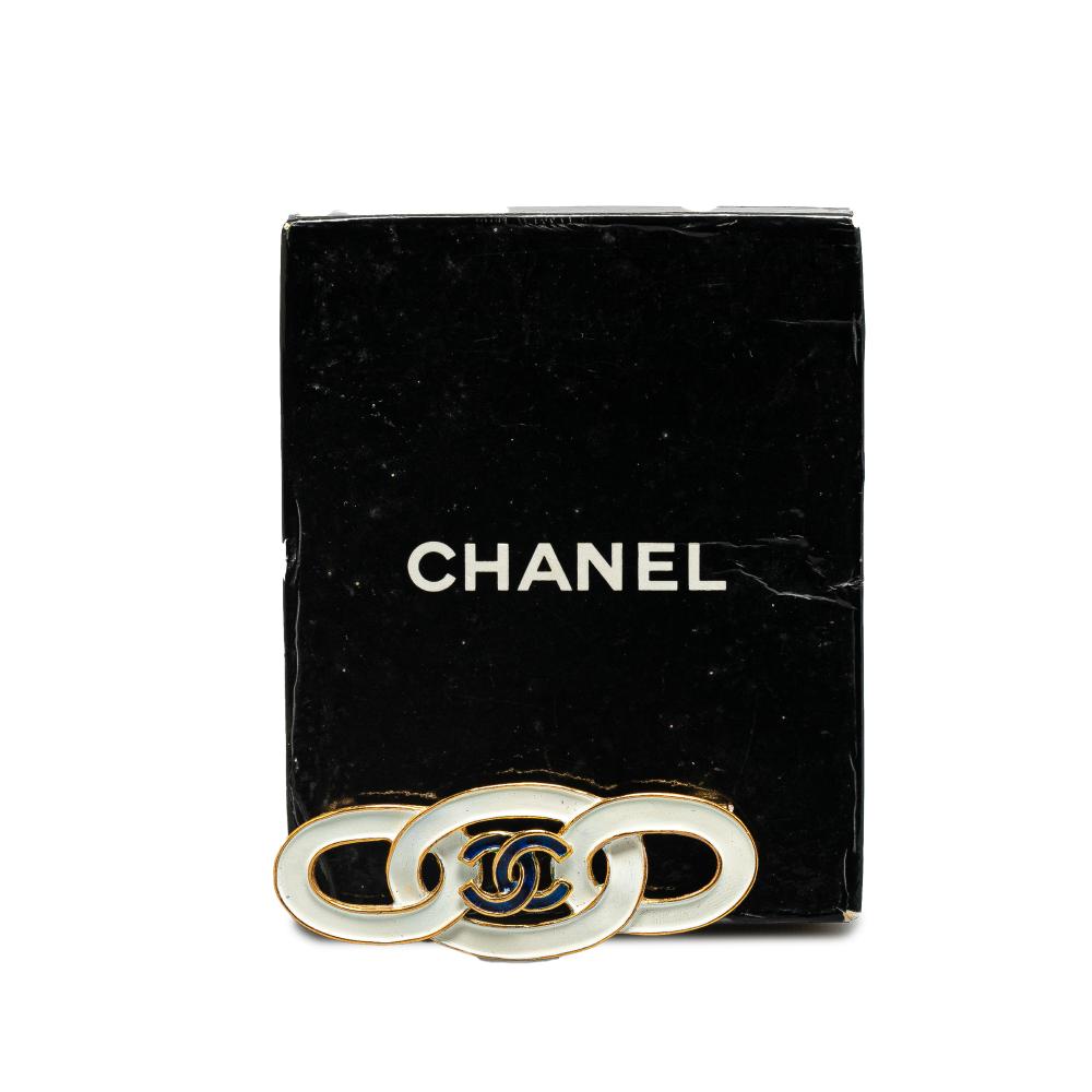 Chanel AB Chanel White Gold Plated Metal Enamel CC Brooch France