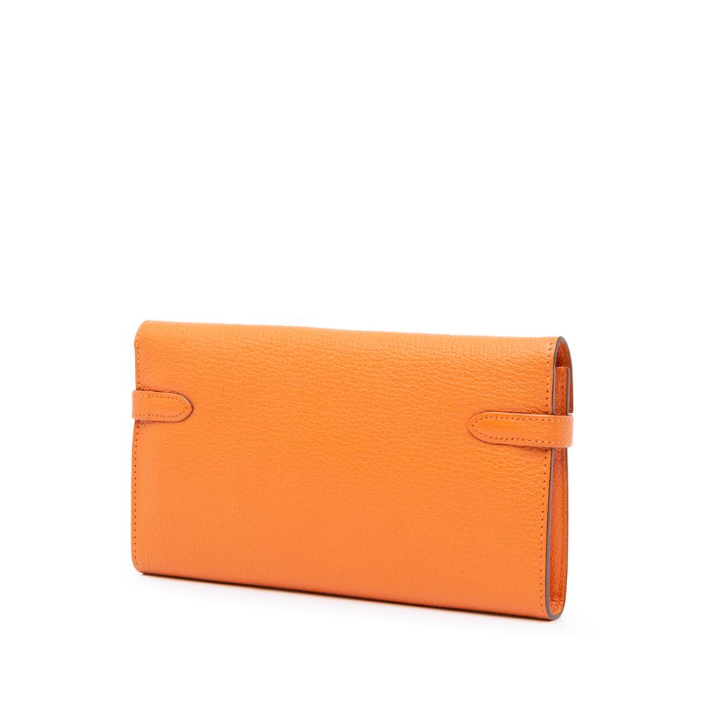 Hermès B Hermès Orange Goatskin Leather Chevre Mysore Kelly Longue Wallet France