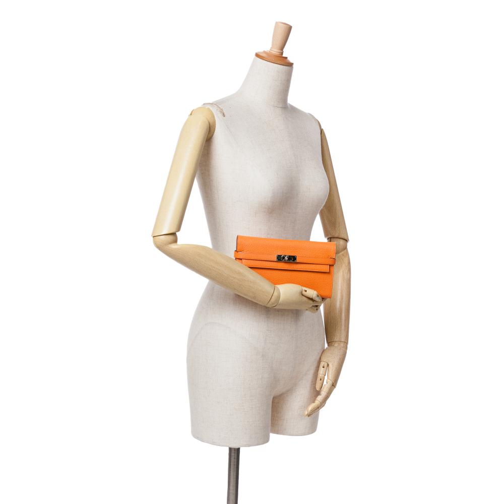 Hermès B Hermès Orange Goatskin Leather Chevre Mysore Kelly Longue Wallet France