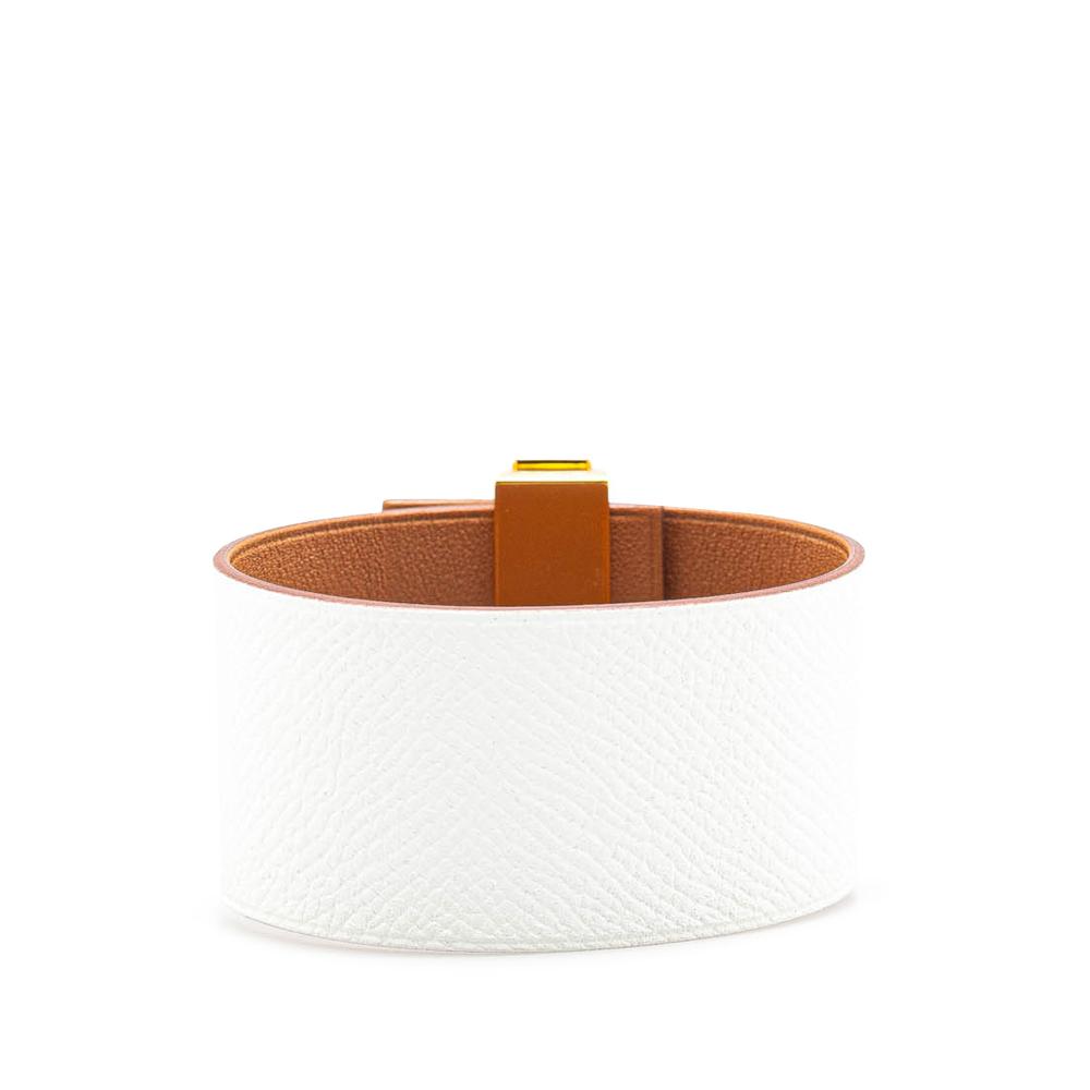 Hermès B Hermès White with Gold Calf Leather Bicolor Epsom Reversible Illusion Bracelet MM France