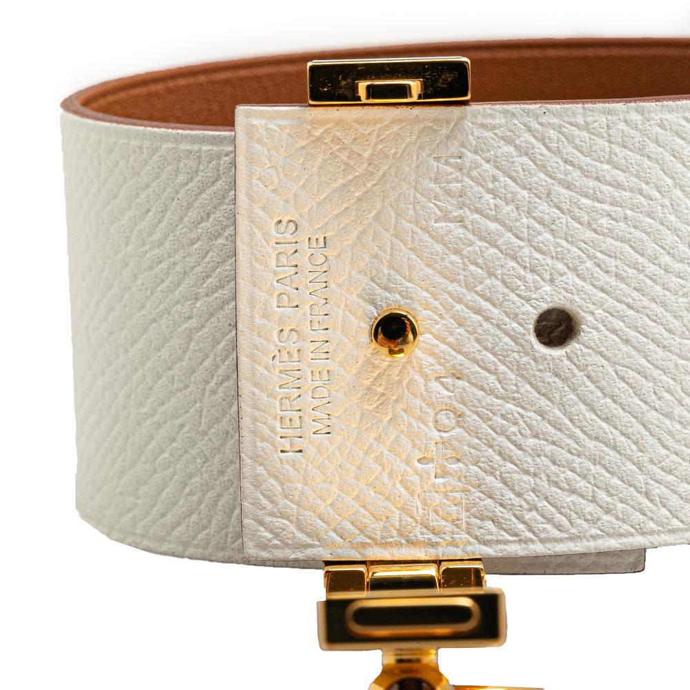 Hermès B Hermès White with Gold Calf Leather Bicolor Epsom Reversible Illusion Bracelet MM France
