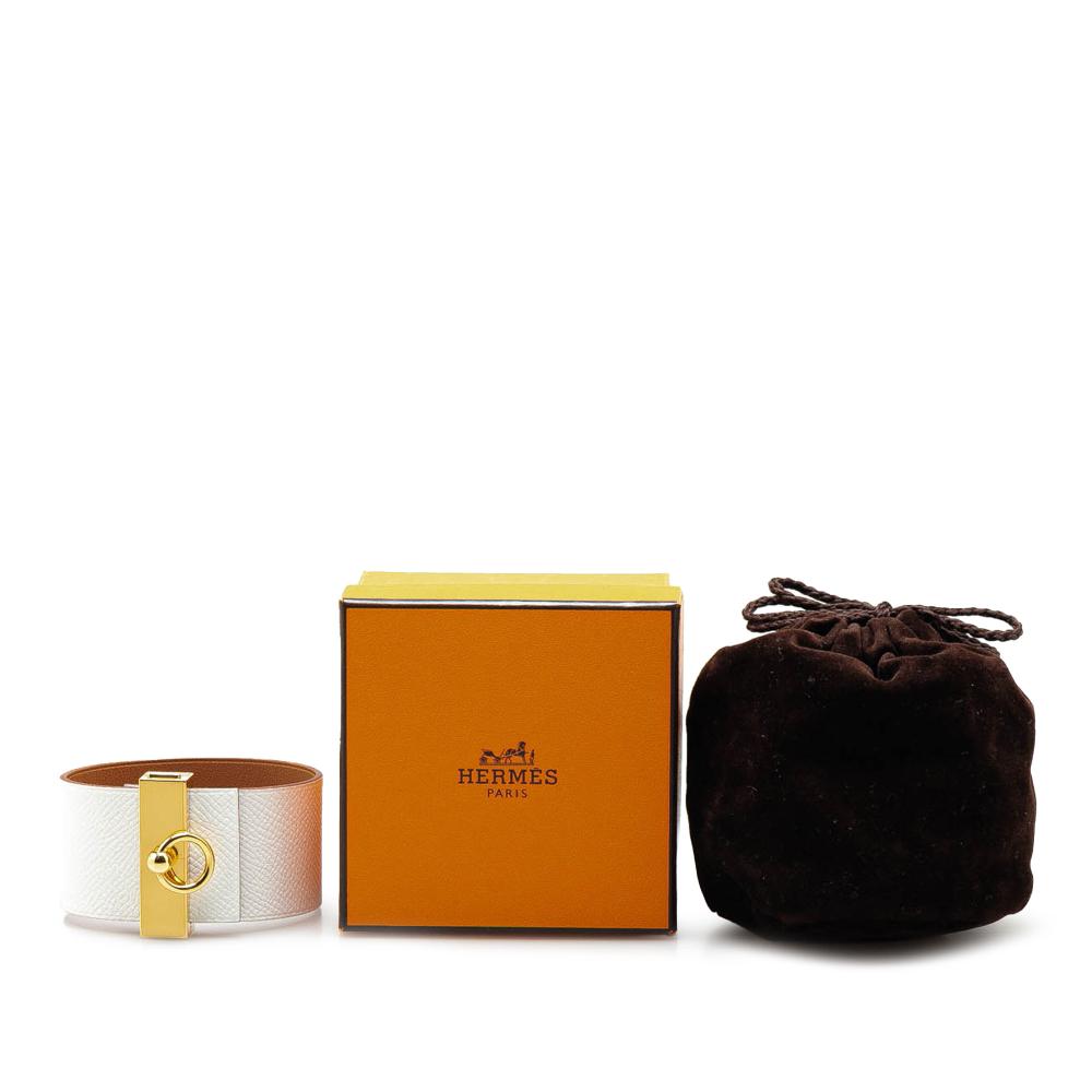Hermès B Hermès White with Gold Calf Leather Bicolor Epsom Reversible Illusion Bracelet MM France