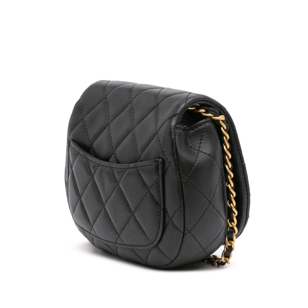 Chanel B Chanel Black Calf Leather Mini Quilted skin Coco Mail Clutch with Chain Italy