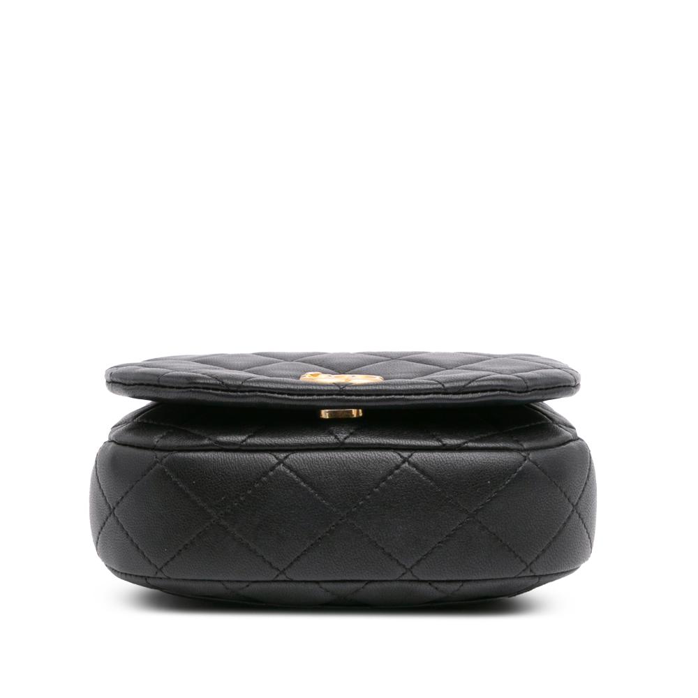 Chanel B Chanel Black Calf Leather Mini Quilted skin Coco Mail Clutch with Chain Italy