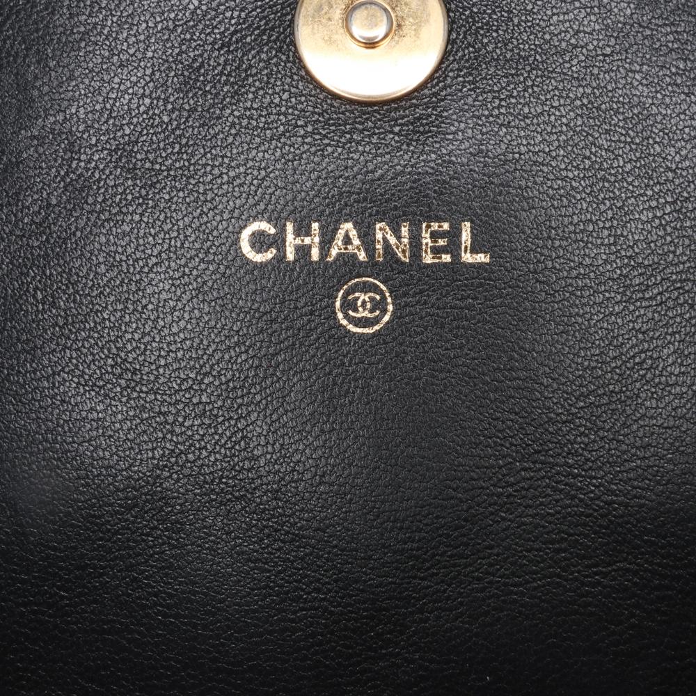 Chanel B Chanel Black Calf Leather Mini Quilted skin Coco Mail Clutch with Chain Italy