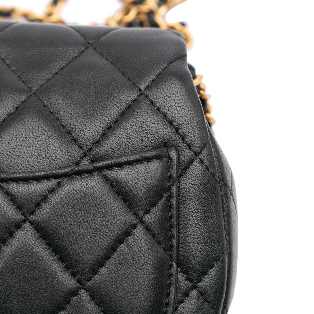 Chanel B Chanel Black Calf Leather Mini Quilted skin Coco Mail Clutch with Chain Italy