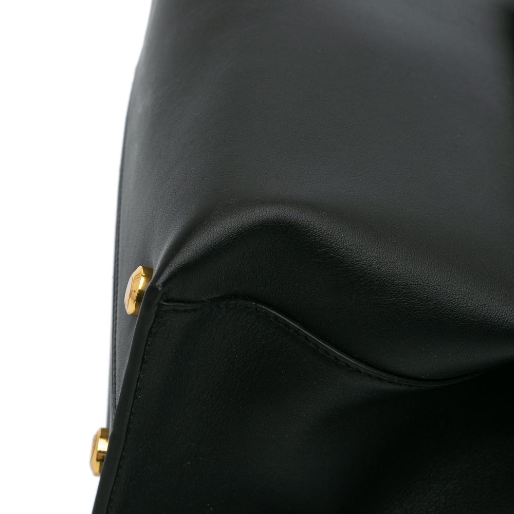 Ferragamo B Ferragamo Black Calf Leather Gancini Trifolio Satchel Italy