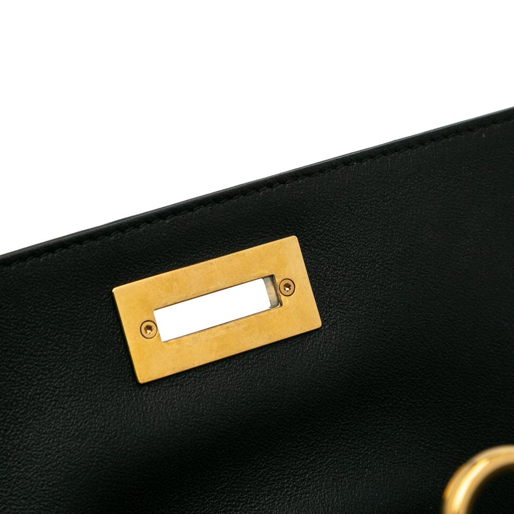 Ferragamo B Ferragamo Black Calf Leather Gancini Trifolio Satchel Italy