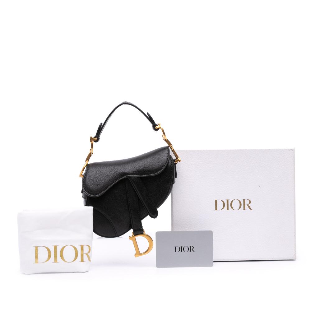 Christian Dior AB Dior Black Goatskin Leather Micro Saddle Italy