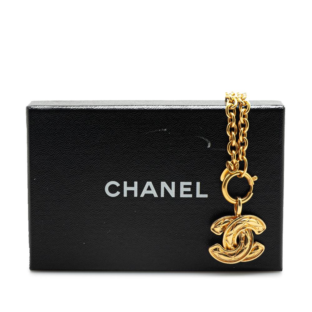 Chanel B Chanel Gold Gold Plated Metal CC Quilted Pendant Necklace France