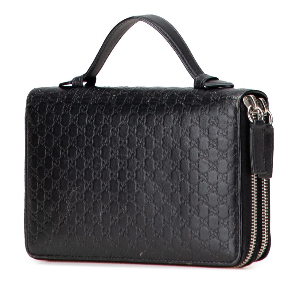 Gucci B Gucci Black Calf Leather Microguccissima Zip Around Long Wallet Italy