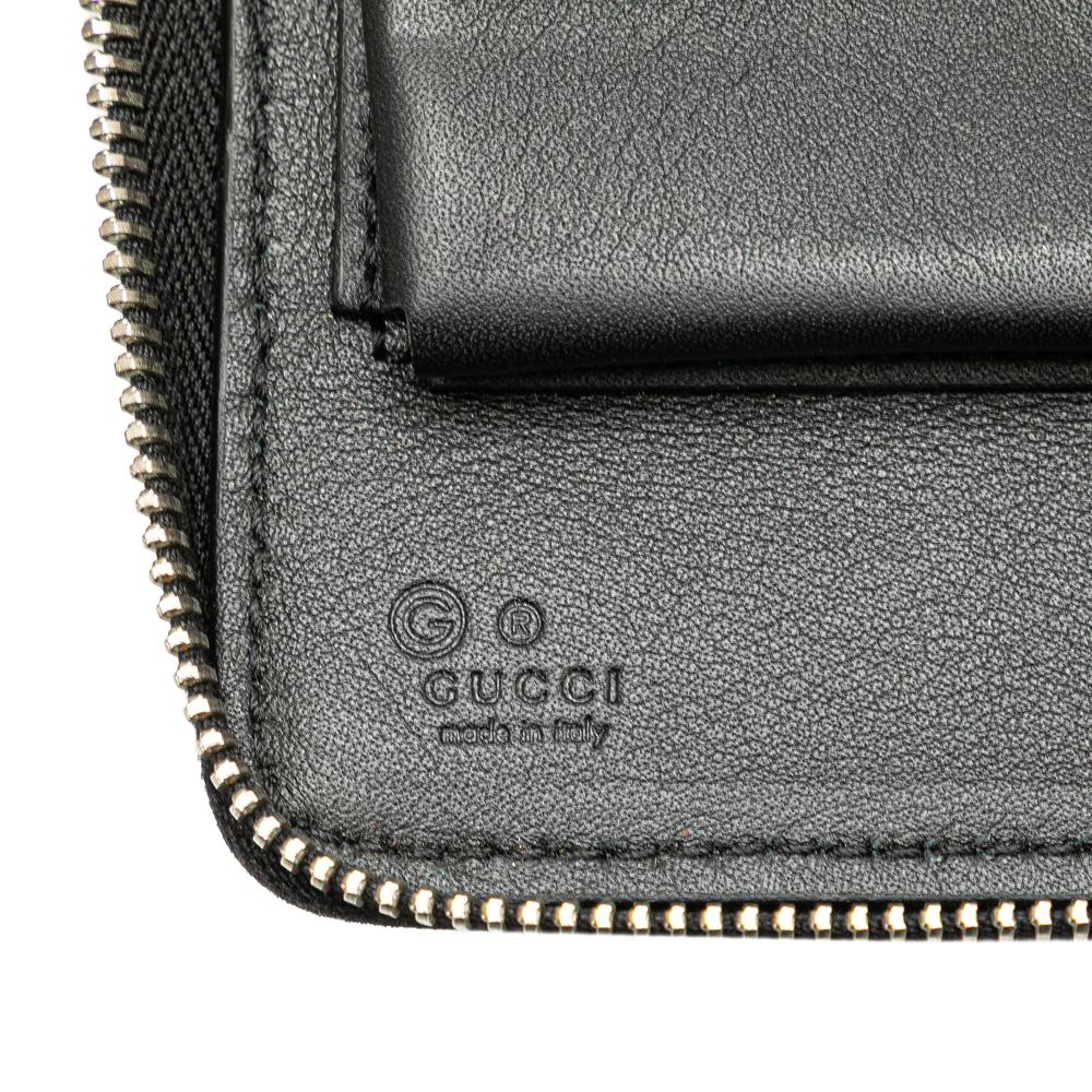 Gucci B Gucci Black Calf Leather Microguccissima Zip Around Long Wallet Italy