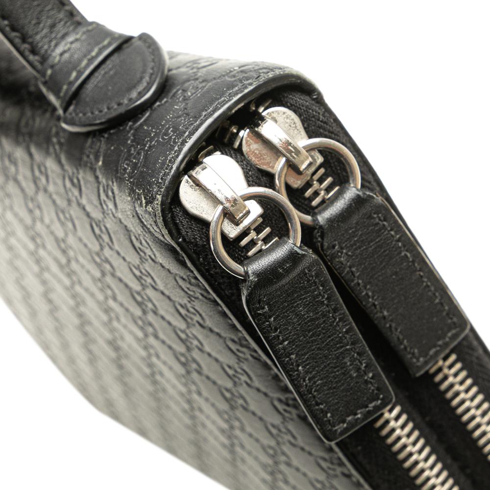 Gucci B Gucci Black Calf Leather Microguccissima Zip Around Long Wallet Italy
