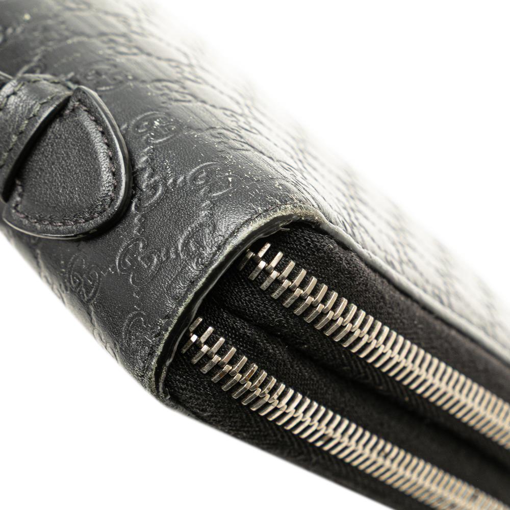 Gucci B Gucci Black Calf Leather Microguccissima Zip Around Long Wallet Italy