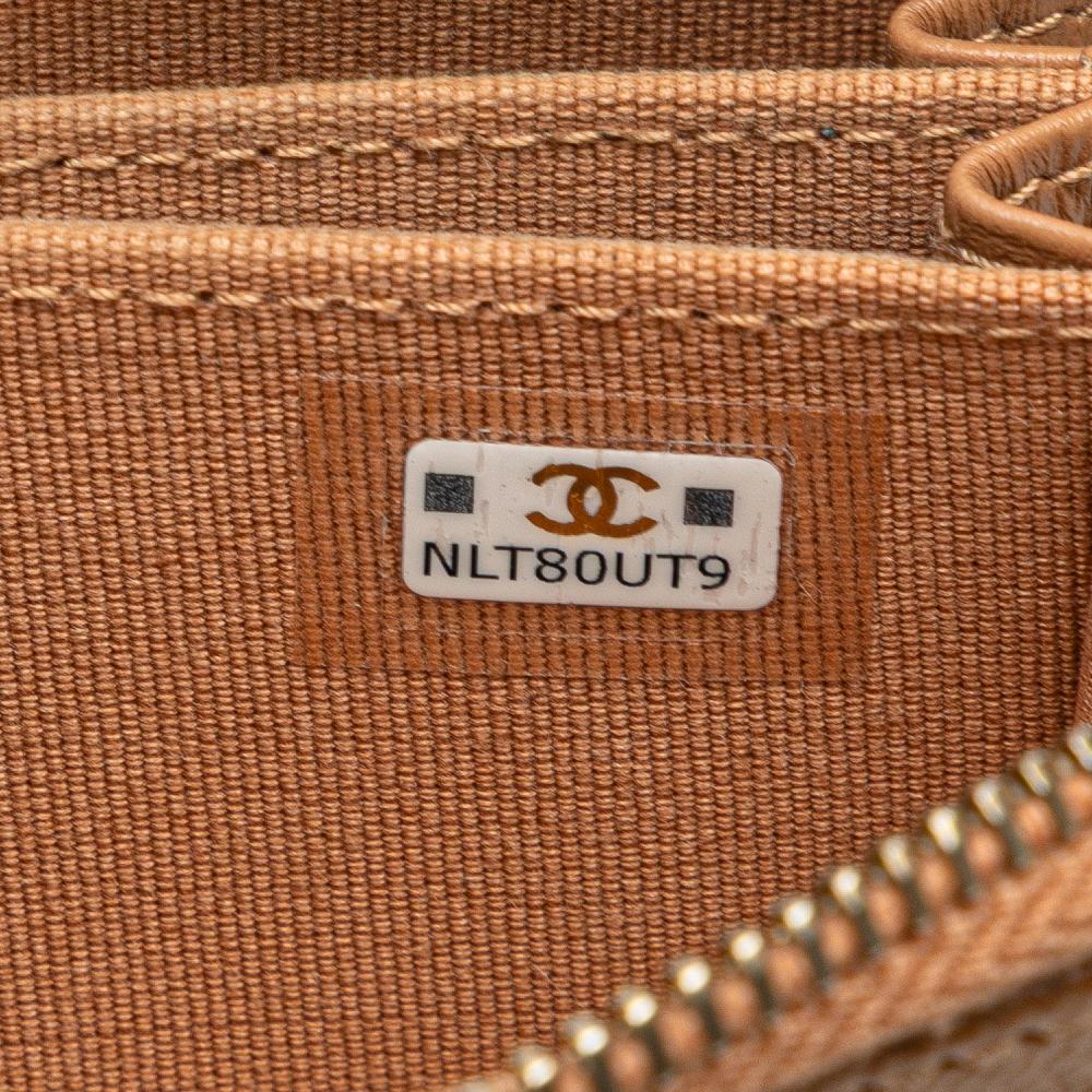 Chanel AB Chanel Brown Nude Caviar Leather Leather CC Quilted Caviar Zip Around Coin Purse Italy