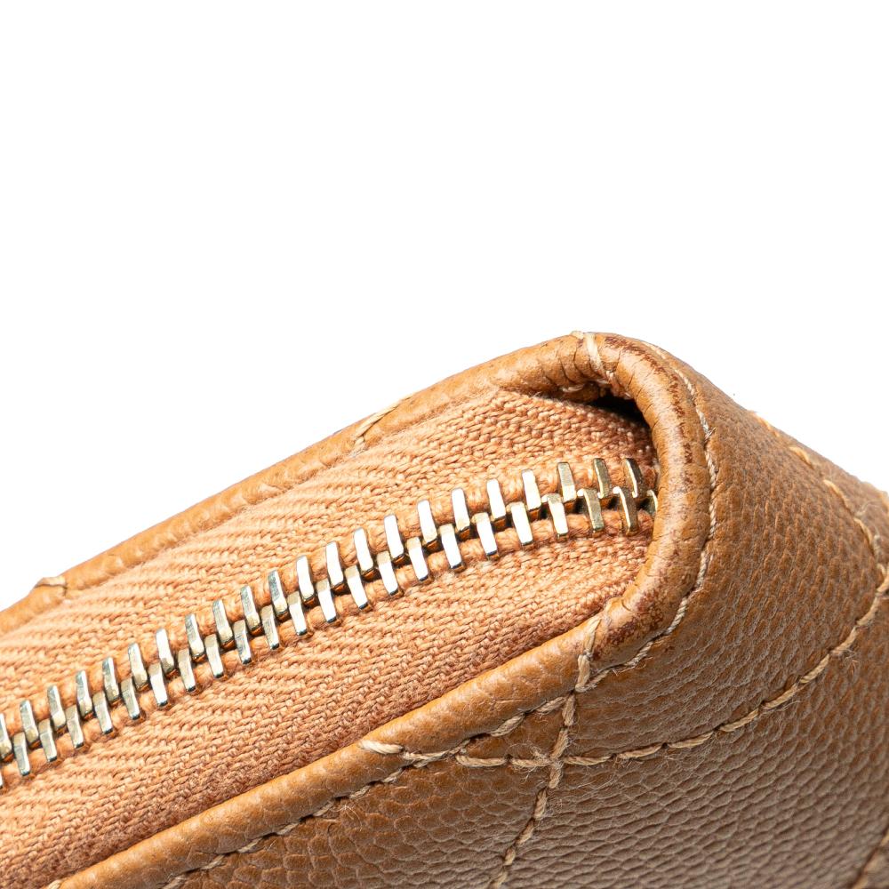 Chanel AB Chanel Brown Nude Caviar Leather Leather CC Quilted Caviar Zip Around Coin Purse Italy